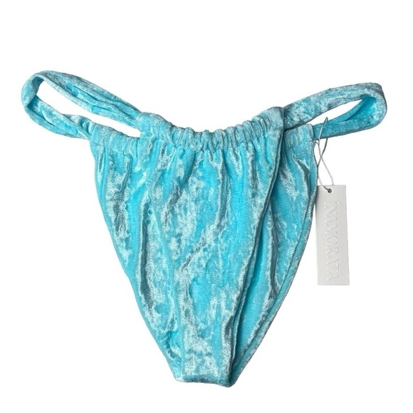 INAMORATA NEPTUNE CRUSHED VELVET FROST RUCHED HIGH WAIST BIKINI BOTTOMS - Picture 2 of 10